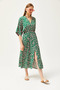 Women's Pink Green Double Breasted Collar Bat Waist Elastic Woven Dress ELB-19002084 - 3