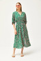 Women's Pink Green Double Breasted Collar Bat Waist Elastic Woven Dress ELB-19002084 - 2