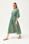 Women's Pink Green Double Breasted Collar Bat Waist Elastic Woven Dress ELB-19002084 - 6