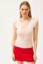 Women's Powder Shoulder and Skirt Detailed Front Back V Knitwear Blouse BLZ-19002207 - 2