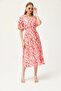 Women's Fuchsia Waisted Double Breasted Collar Midi Dress ELB-19002100 - 2