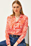 Women's Orange Patch Patterned Woven Viscose Shirt GML-19001189