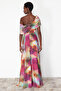Multicolor A-Line Lined Asymmetric Neck Chiffon Woven Long Flowy Evening Dress TPRSS24AE00055 - 6