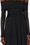 Black A-Line Carmen Neck Knit Tulle Long Elegant Evening Dress TPRSS24AE00068 - 5