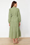 Light Khaki Belted Mandarin Collar Button-Detail Woven Dress TCTSS21EL3343 - 6