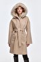Hooded Fur Collar Pocket Coat Mink