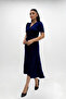 Glitter Fabric Belt Detailed Midiboy Dress Cobalt Blue - 4