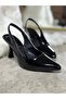 Casual Women's Pointed Toe Flat Patternless Thin Open Back Heels Model Black Patent Leather Evening Dress Shoes 101B - 5