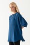Women's Indigo Collar Button Detailed Sleeves Smocked Half Sleeve Loose Cut Aerobin Blouse - 3