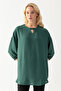 Women's Petrol Green Collar Button Detailed Cuffs Gathered Half Sleeve Loose Cut Aerobin Tunic - 6