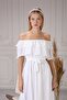 Women's Collar Ruffle Belt White Chiffon Dress 5000 - 2