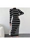 Women's Striped Turtleneck Long Sleeve Knitwear Pencil Dress (Color) - 2