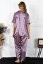 Women's Large Size Purple Satin Pajama Set 10303 - 4