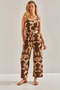 Women's Brown Rope Strap Patterned Jumpsuit 60111064