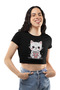 Sweet Cat Eating Corn Printed Crop Top, Women's Cute Cat Crop Blouse