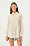 Women's Linen Shirt Stripe Detailed Oversize Shirt - 6