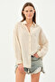 Women's Linen Shirt Stripe Detailed Oversize Shirt - 3