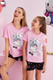 Hello Kitty Licensed 100% Cotton Pink Multicolor Crew Neck Shorts Pajamas Set