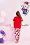 Hello Kitty Licensed 100% Cotton Red Multicolor Crew Neck Pajama Set - 5