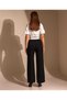 Women's Palazzo Trousers - Reverse Belt Detail - High Waist - Wide Leg - 4