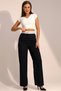 Women's Palazzo Trousers - Reverse Belt Detail - High Waist - Wide Leg