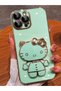 For iPhone 15 Pro Max Water Green Hello Kitty Stand Edge Luxury Silicone Case with Gold Detail