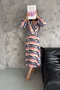 women powder lining pleated print chiffon dress KKLF82 - 3