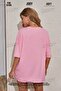 Women's Sweet Bear Printed Pink Oversize T-shirt - 2