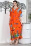 Orange V-neck Short Sleeve Double Pocket Allover Printed Casual Woven Dress - 4
