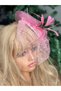 Vintage design wedding engagement invitation veiled tulle feathered hat hair accessory cap for women and children pink - 4