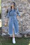 Snow Wash Buttoned Jean Dress With Belt Denim Blue Gilet Dress - 5