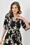 Daisy Patterned Double Breasted Collar Stretchy Fabric Side Slit Midi Length Belted Summer Dress 098 - 6