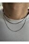 Two Chain Men's Necklace Unisex Stainless Steel Women's Anti-Tarnish Figaro - 3