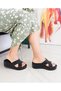 Black Wedge Heel Stone Detailed Women's Slippers - 5