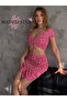Women's Double Crop Set Crispy Pattern Guiped Bustier Skirt Set - 4