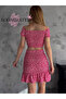 Women's Double Crop Set Crispy Pattern Guiped Bustier Skirt Set - 5