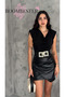 Women's Black Degaje Collar Pleated Shoulder Padded Flowy Blouse Sandy Fabric - 4