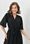 Aerobin Fabric Elastic Waist Belt Detailed Bat Sleeve 130 cm Midi Double Breasted Collar Black Dress 097 - 2
