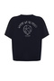 Lacivert %100 Pamuk Sırt Baskılı Oversize Kesim Bisiklet Yaka Örme T-Shirt TBBSS24BF00025 - 7