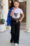 Girls' Leopard Text and Digital Printed T-shirt Loose-Fit Trousers Blue Blazer Jacket Bottom Top Set - 2