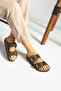 Tokyo Big Buckle Genuine Leather Cork Sole Orthopedic Women's Slippers - 2