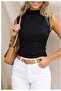 Women's Seamless Turtleneck Blouse Gathered Sides Sleeveless Black Tank Top - 3
