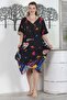 Black V-neck Short Sleeve Double Pocket Allover Printed Casual Woven Dress - 4