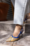 JAYLAN WOMEN'S BLUE BEIGE STRAW HEEL SANDALS - 2