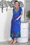 Blue V-neck Short Sleeve Double Pocket Allover Printed Casual Woven Dress - 6