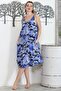 Camouflage Blue V-neck Sleeveless Buttoned Double Pocket Casual Woven Dress - 4