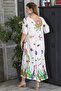 White V-neck Short Sleeve Double Pocket Allover Printed Casual Woven Dress - 7