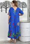 Blue V-neck Short Sleeve Double Pocket Allover Printed Casual Woven Dress - 8