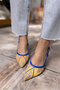 JAYLAN WOMEN'S BLUE BEIGE STRAW HEEL SANDALS - 6