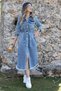 Snow Wash Buttoned Jean Dress With Belt Denim Blue Gilet Dress - 2